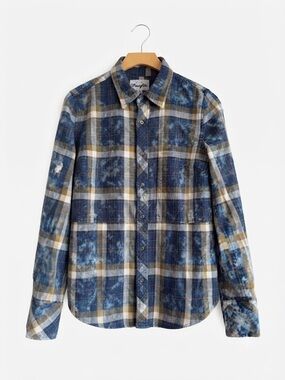 Wrangler Reworked Bleached Plaid Flannel Shirt M Western Grunge Festival